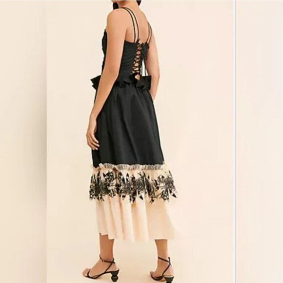 Anthropologie Bhanuni by Jyoti Colorblock Poplin Tiered Corset Midi Dress size L - Picture 2 of 11